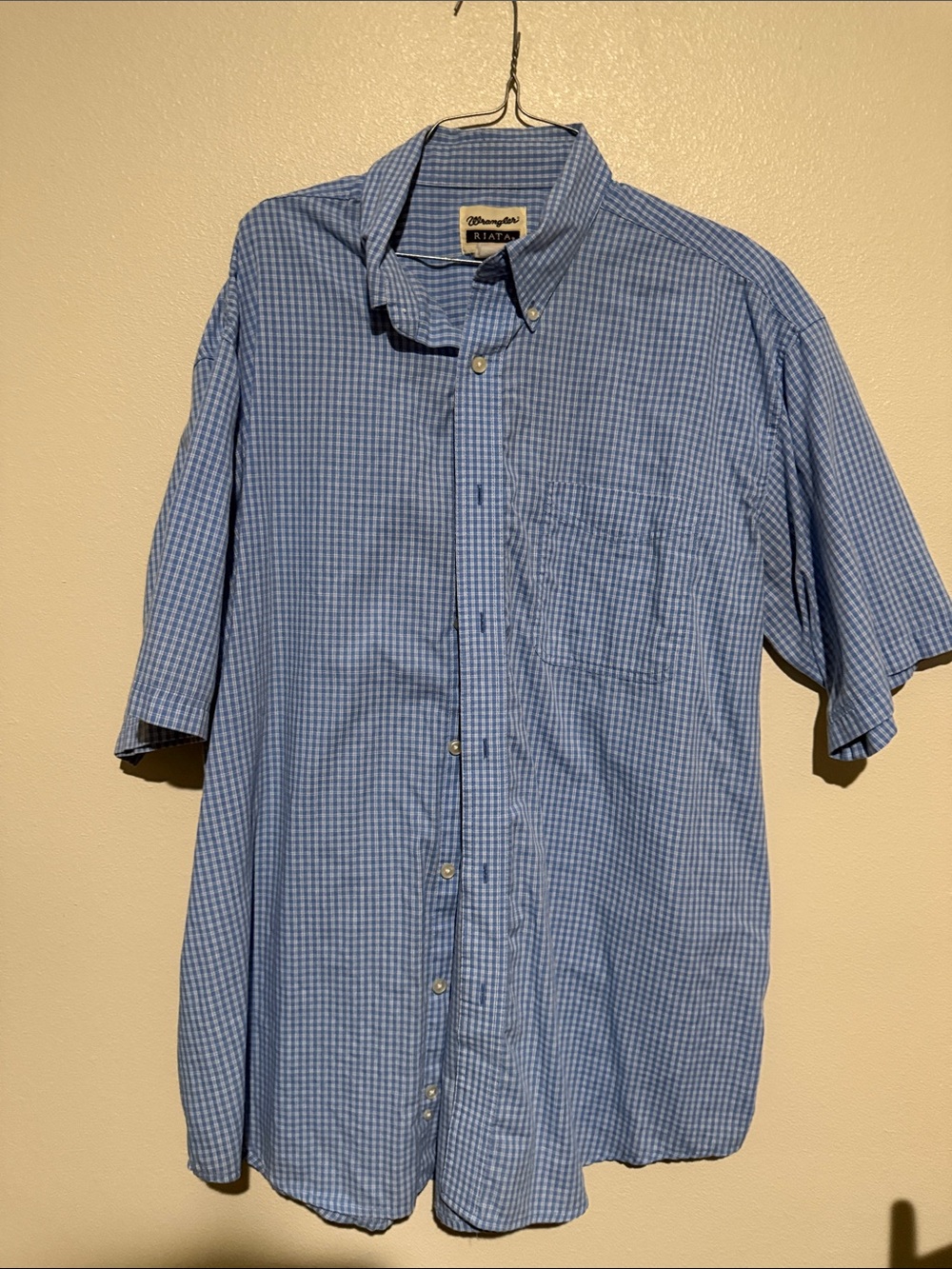 Wrangler Blue Gingham Short-Sleeve Button-Down Shirt